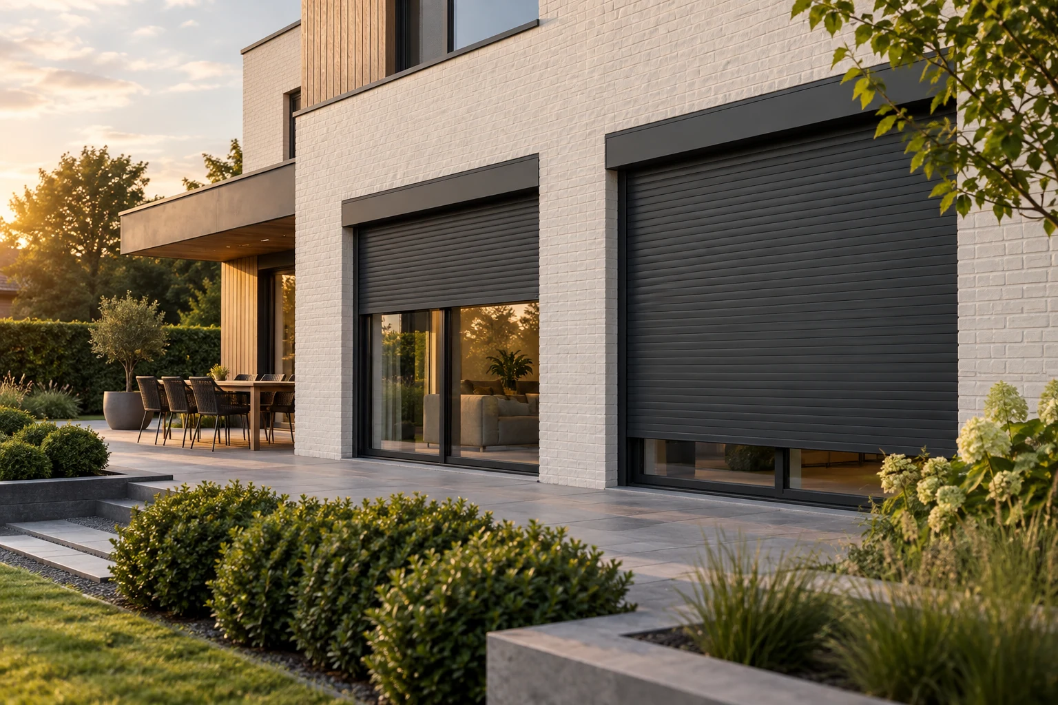 Volets roulants aluminium anthracite sur une maison contemporaine